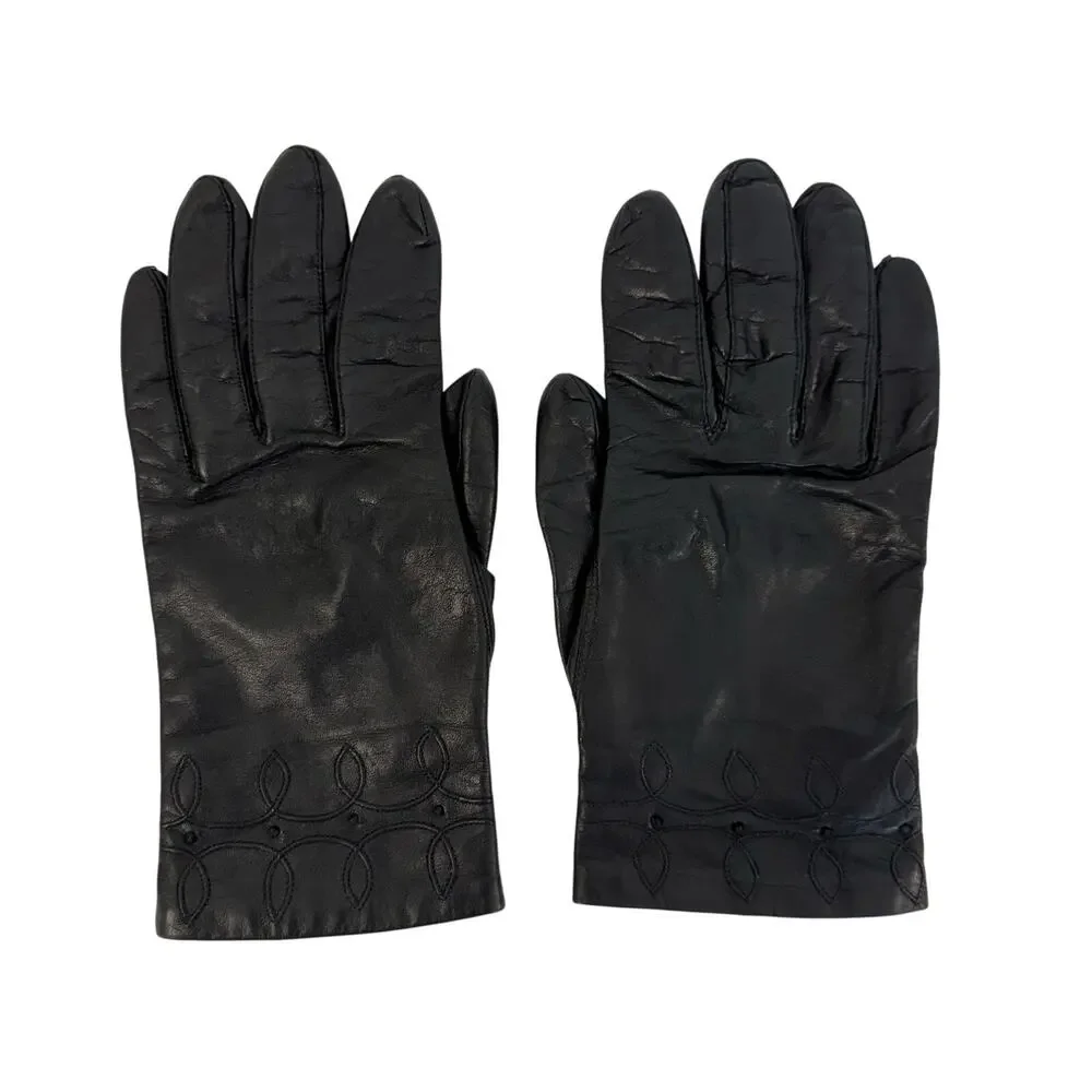 Fownes Vintage Black Leather Gloves with Antron Nylon Lining Women’s Size 7